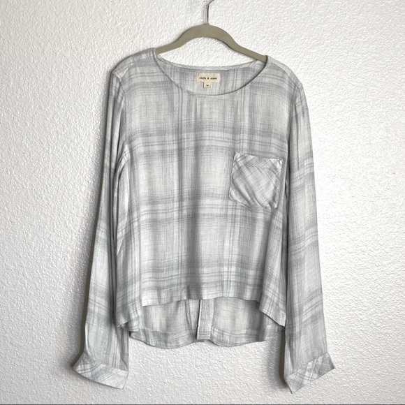 Cloth & Stone Anthropologie Lace-Up Back Plaid Long Sleeve Shirt Blouse M - Picture 1 of 9